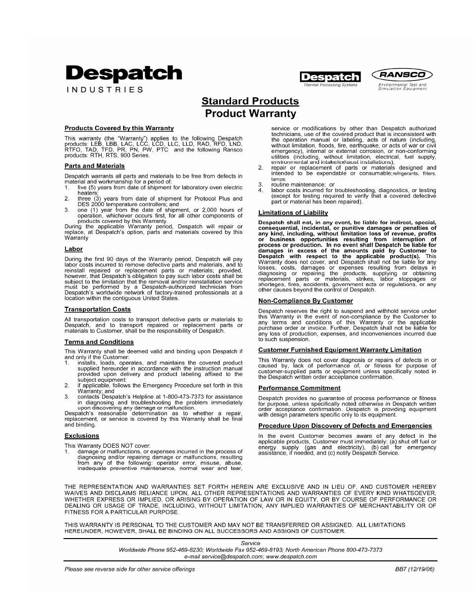 Despatch LEB Series User Manual | Page 3 / 60