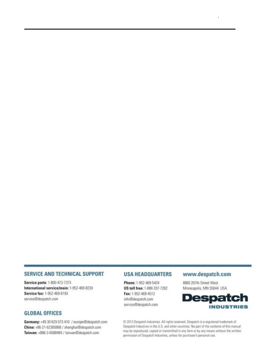 Despatch RAD Series User Manual | Page 58 / 58