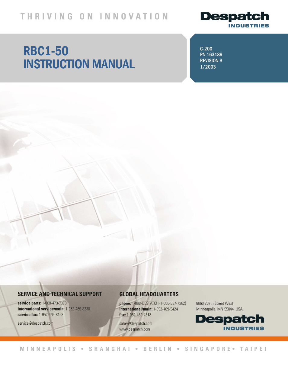 Despatch RBC1-50 with Protocol Plus User Manual | 39 pages