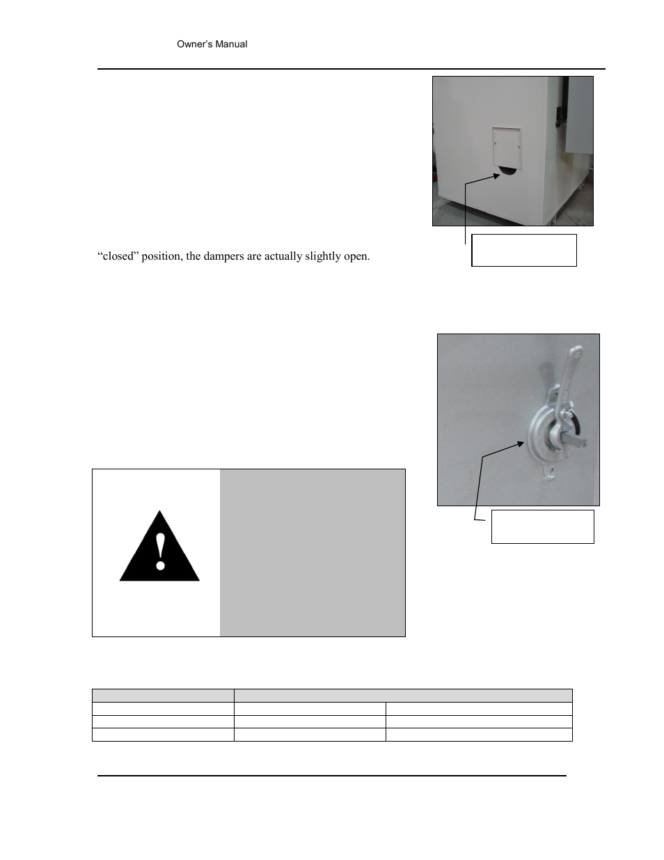 Damper control, Table 1. damper positions for chamber pressure, Warning | Despatch RFD Series User Manual | Page 17 / 63
