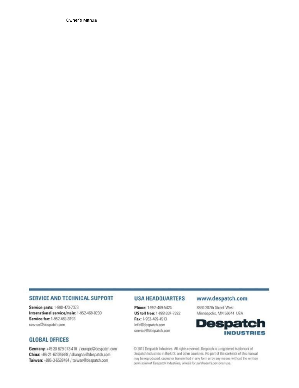 3rddraft | Despatch RFD Series User Manual | Page 63 / 63