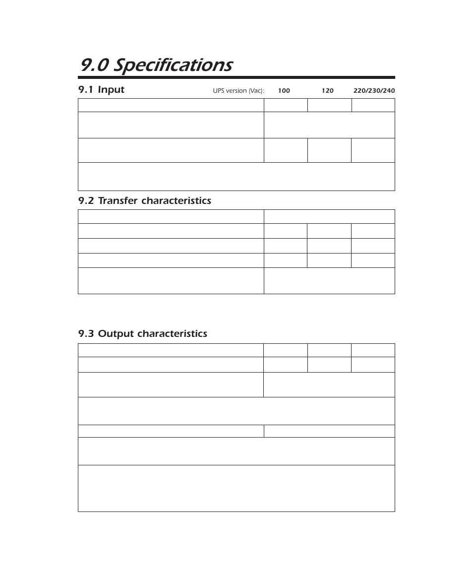 0 specifications | APC 600 User Manual | Page 38 / 44