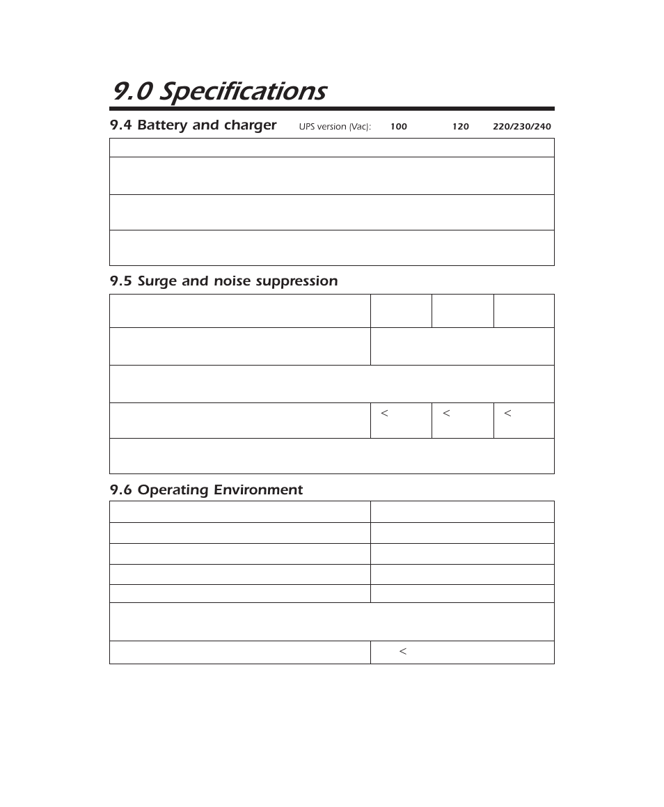 0 specifications | APC 600 User Manual | Page 39 / 44