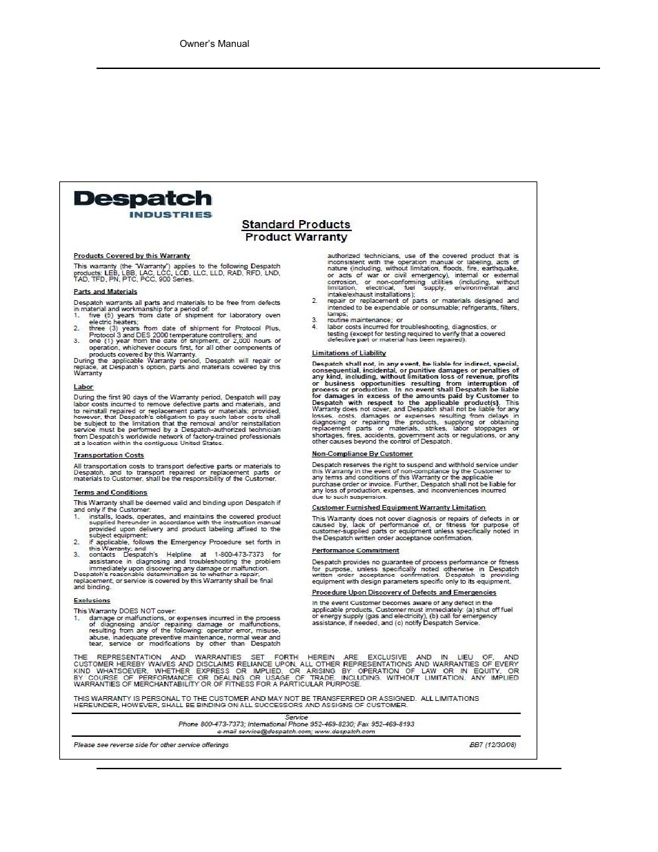 Appendices, Standard products warranty | Despatch RFD1-42 -2E with Protocol 3 User Manual | Page 31 / 39