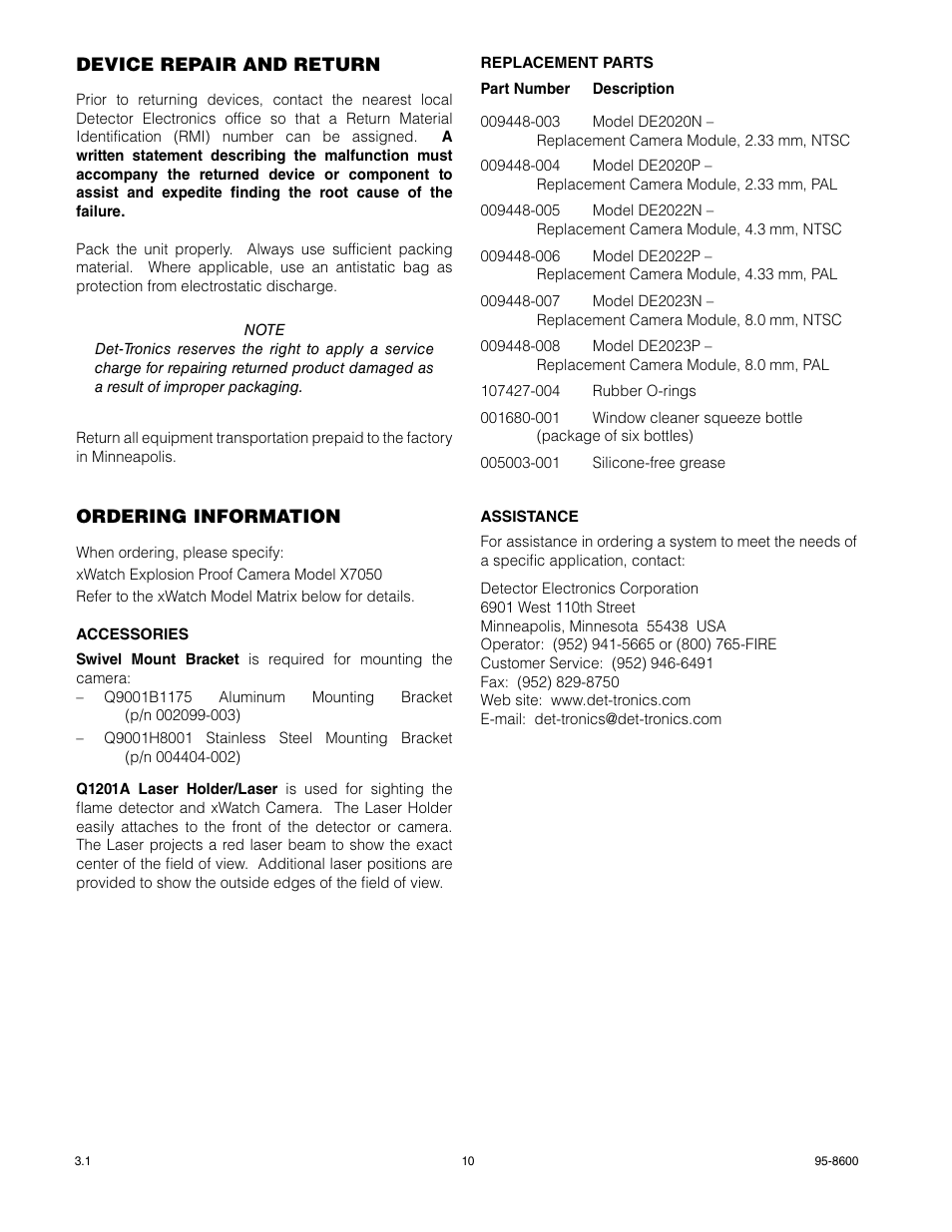 Det-Tronics X7050 xWatch Industrial Video Surveillance Camera User Manual | Page 12 / 16