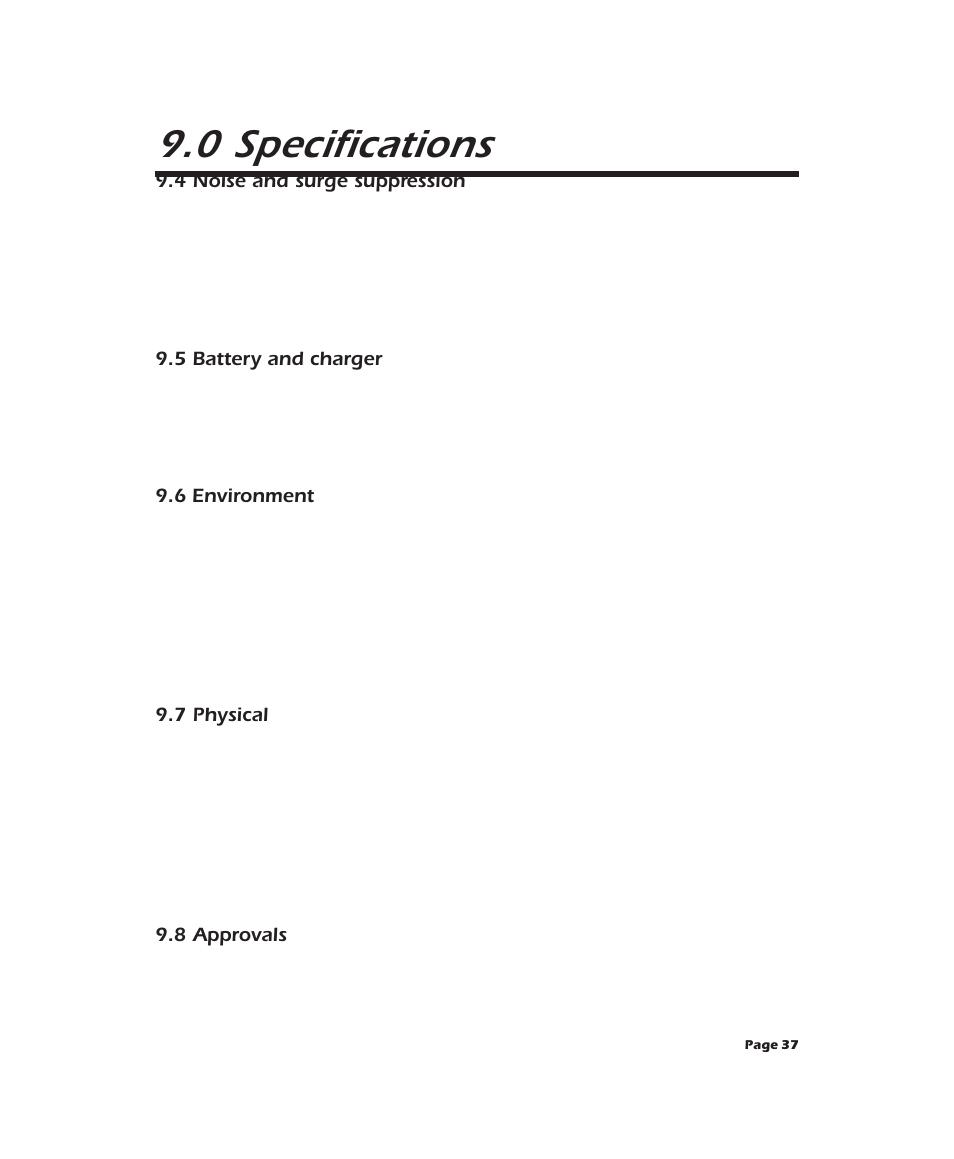 0 specifications | APC 2000XL User Manual | Page 39 / 44