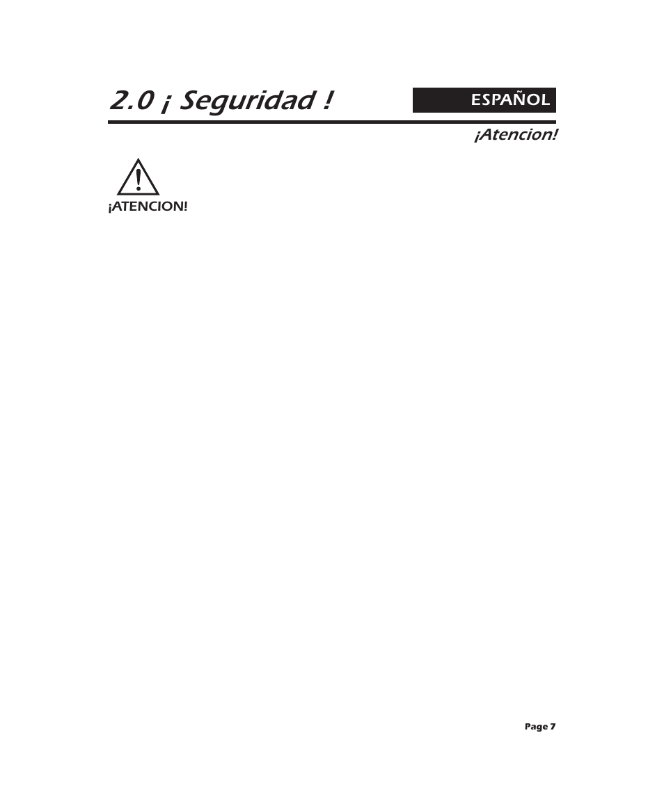 0 ¡ seguridad, Español, Atencion | APC 2000XL User Manual | Page 9 / 44