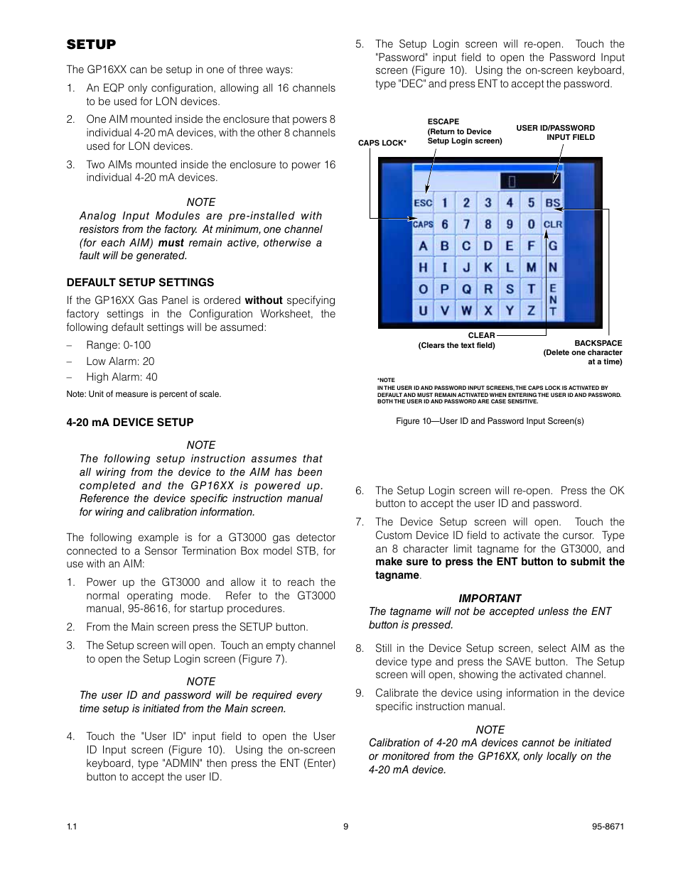Setup | Det-Tronics GP16XX Standard Gas Panel User Manual | Page 11 / 20
