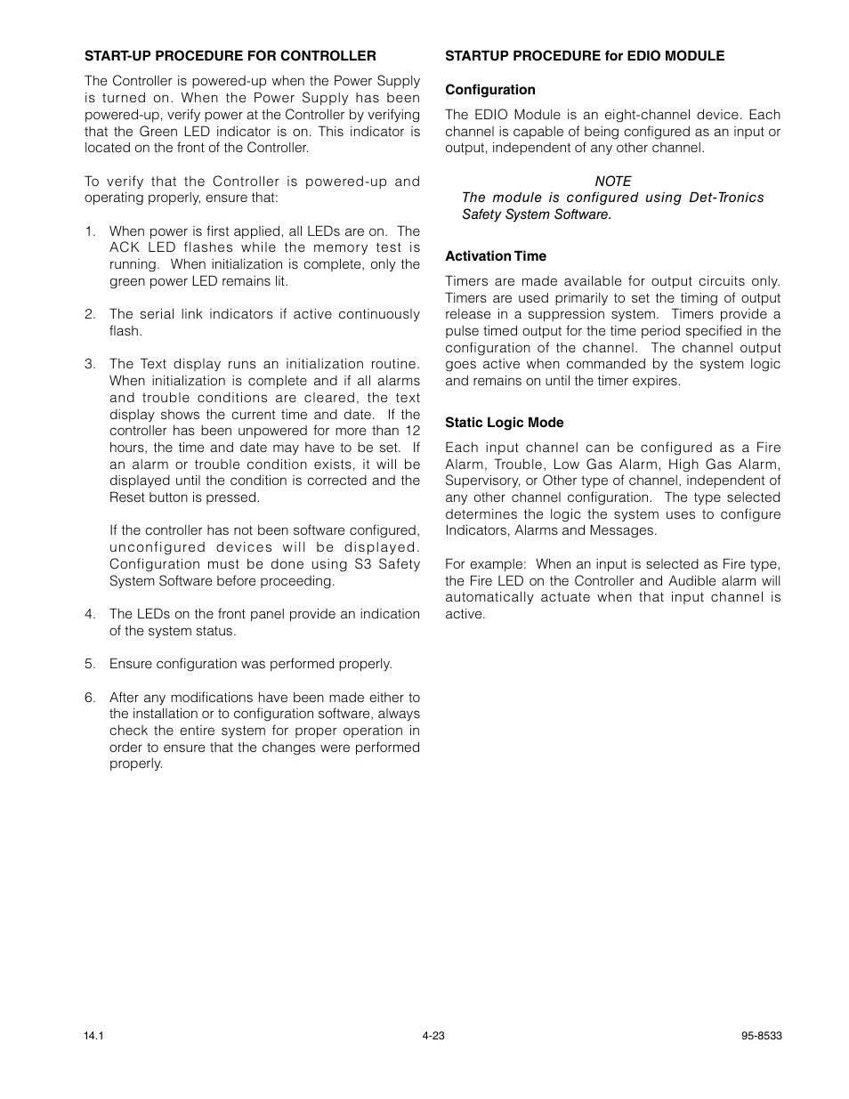 Start-up procedure for controller, Startup procedure for edio module | Det-Tronics EQP Fire and Gas Detection/Releasing System User Manual | Page 100 / 157