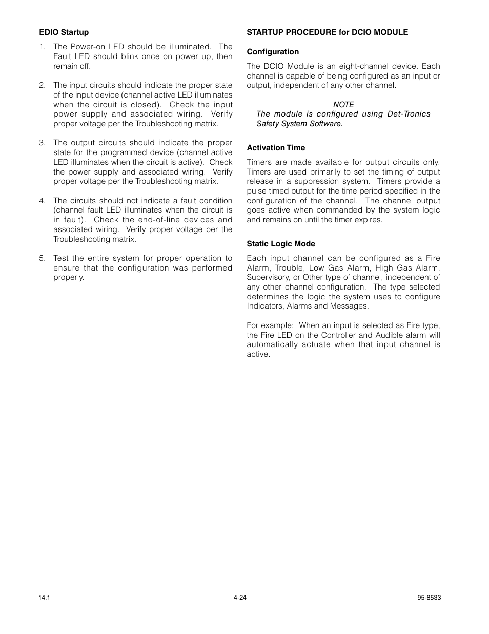 Startup procedure for dcio module | Det-Tronics EQP Fire and Gas Detection/Releasing System User Manual | Page 101 / 157