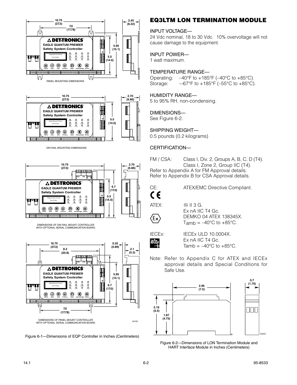 Lon termination module, Eq3ltm lon termination module, Tronics | Approved | Det-Tronics EQP Fire and Gas Detection/Releasing System User Manual | Page 113 / 157