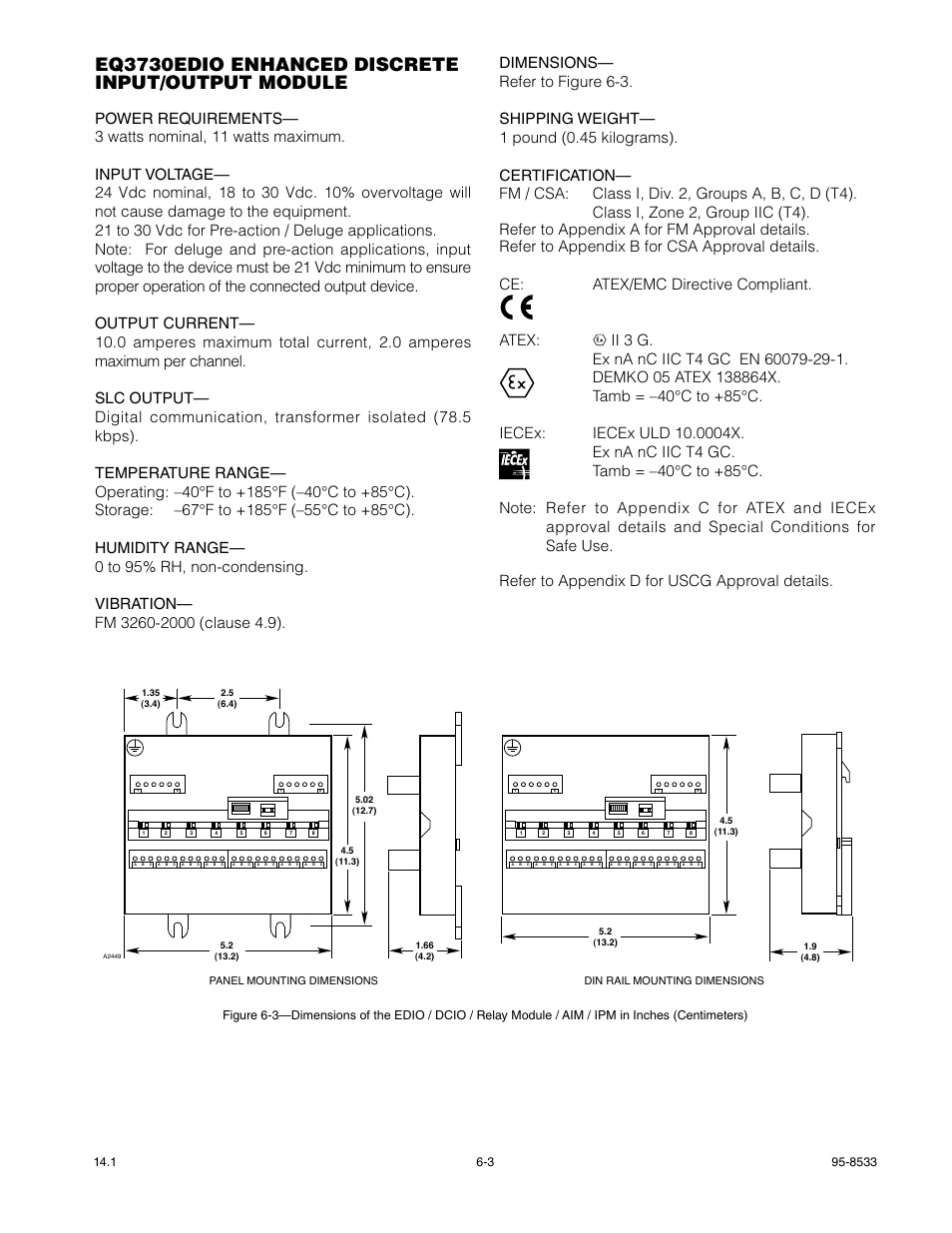 Eq3730edio enhanced discrete input/output module, Approved | Det-Tronics EQP Fire and Gas Detection/Releasing System User Manual | Page 114 / 157