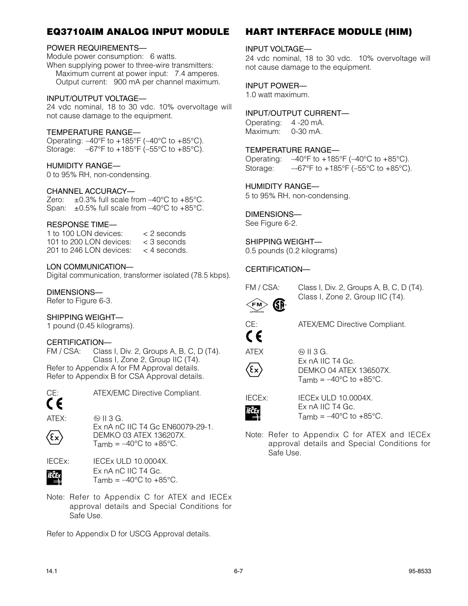 Eq3710aim analog input module, Hart interface module (him) | Det-Tronics EQP Fire and Gas Detection/Releasing System User Manual | Page 118 / 157