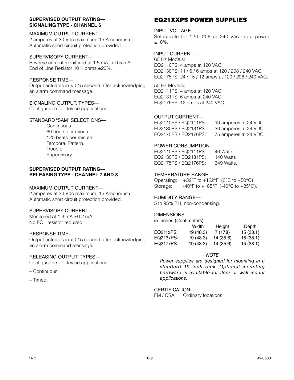 Eq21xxps power supplies | Det-Tronics EQP Fire and Gas Detection/Releasing System User Manual | Page 120 / 157
