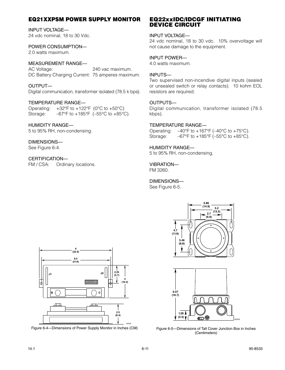 Eq21xxpsm power supply monitor, Eq22xxidc/idcgf initiating device circuit | Det-Tronics EQP Fire and Gas Detection/Releasing System User Manual | Page 122 / 157