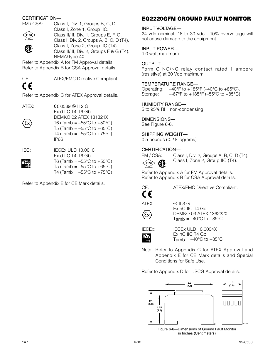 Eq2220gfm ground fault monitor | Det-Tronics EQP Fire and Gas Detection/Releasing System User Manual | Page 123 / 157