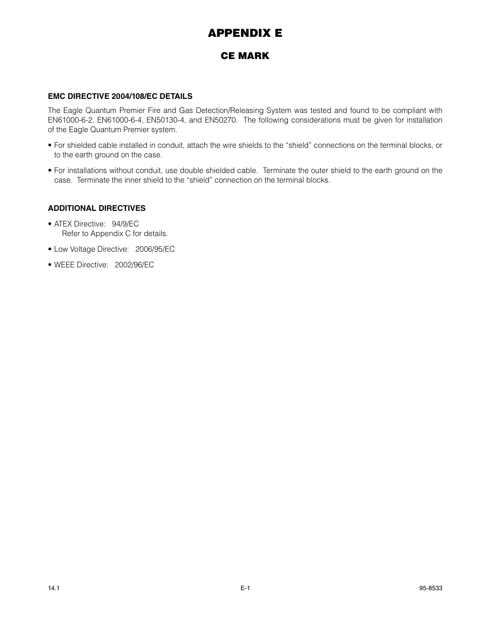 Appendix e - ce mark, Appendix e | Det-Tronics EQP Fire and Gas Detection/Releasing System User Manual | Page 151 / 157