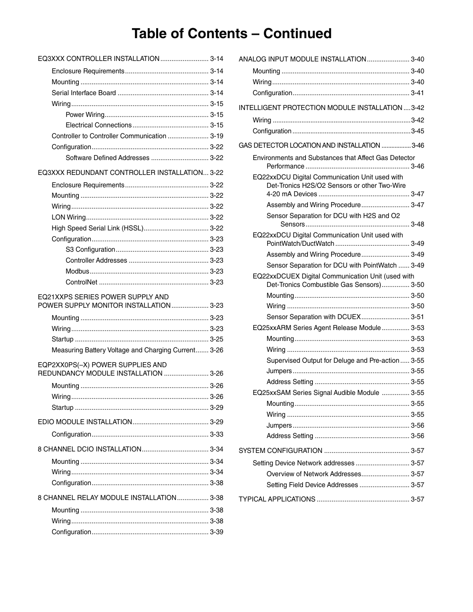 Table of contents – continued | Det-Tronics EQP Fire and Gas Detection/Releasing System User Manual | Page 3 / 157