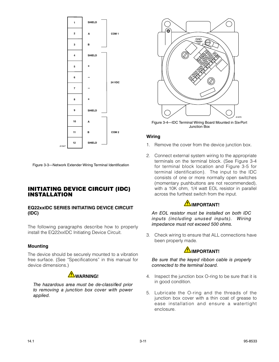 Initiating device circuit (idc) installation, Eq22xxidc series initiating device circuit (idc) | Det-Tronics EQP Fire and Gas Detection/Releasing System User Manual | Page 30 / 157