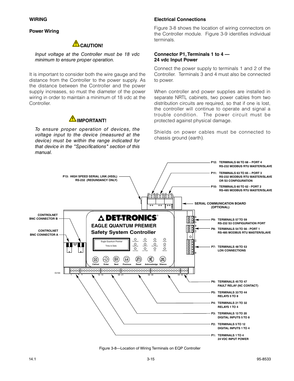 Wiring, Tronics, Eagle quantum premier safety system controller | Det-Tronics EQP Fire and Gas Detection/Releasing System User Manual | Page 34 / 157