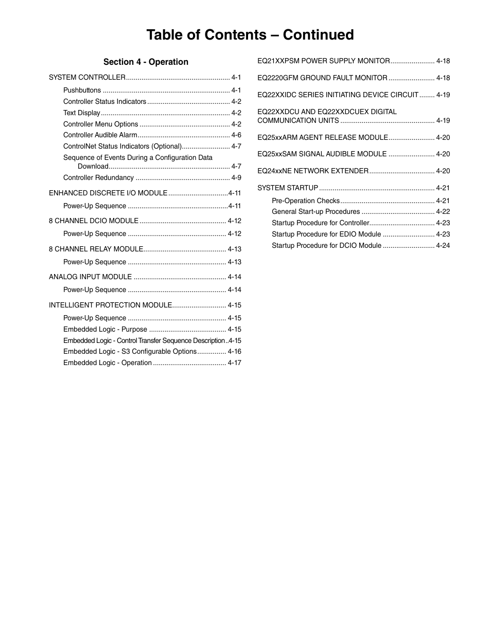 Table of contents – continued | Det-Tronics EQP Fire and Gas Detection/Releasing System User Manual | Page 4 / 157