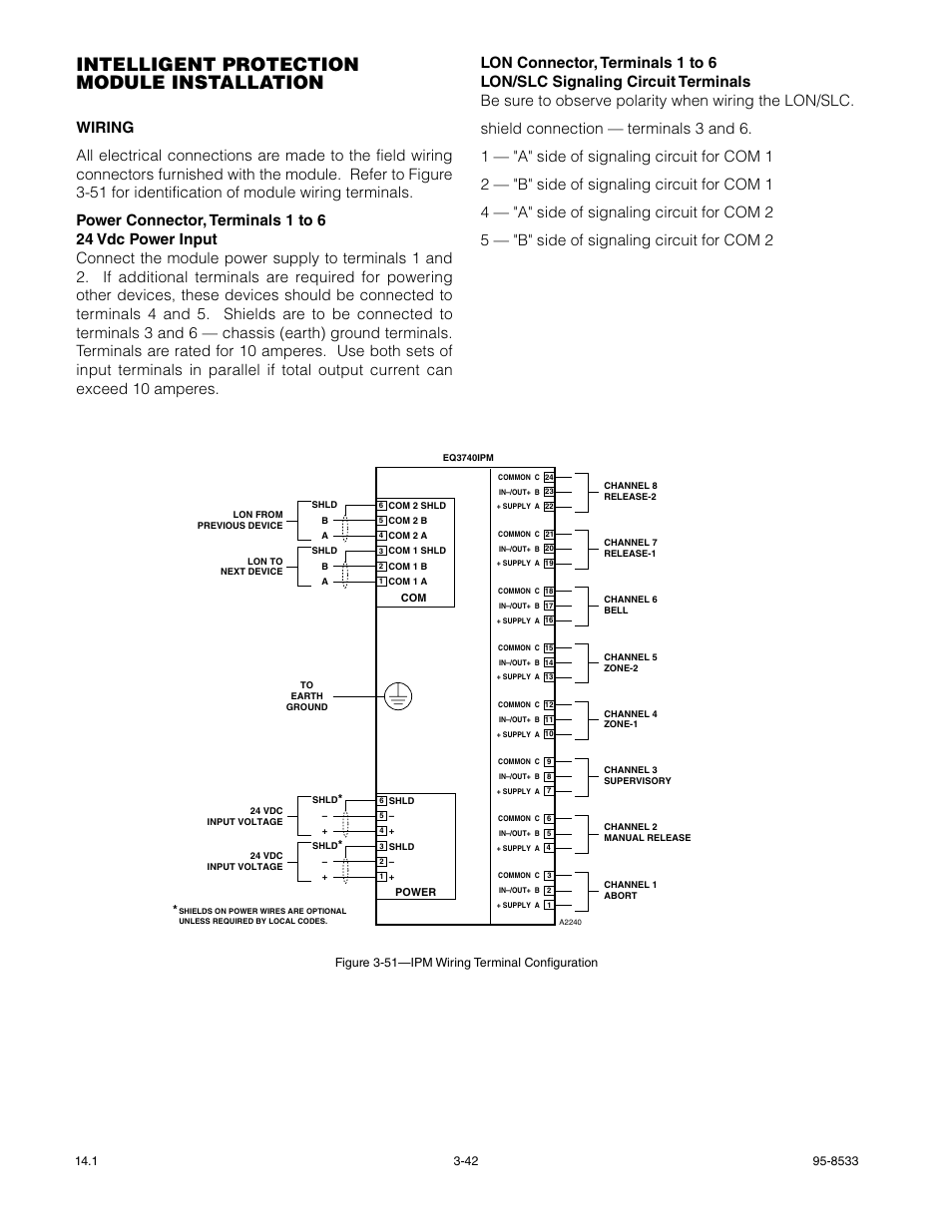 Intelligent protection module installation, Wiring | Det-Tronics EQP Fire and Gas Detection/Releasing System User Manual | Page 61 / 157