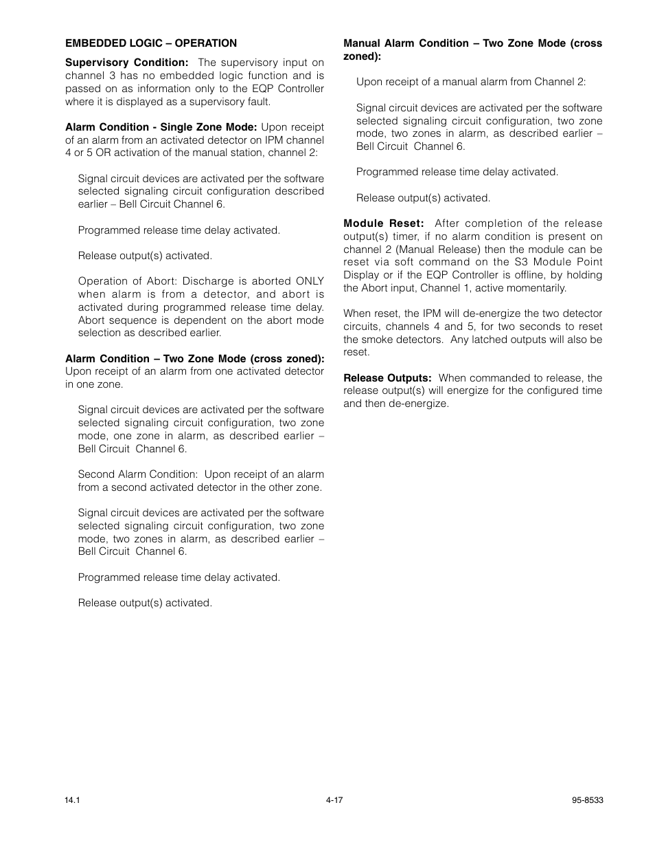 Embedded logic - operation | Det-Tronics EQP Fire and Gas Detection/Releasing System User Manual | Page 94 / 157