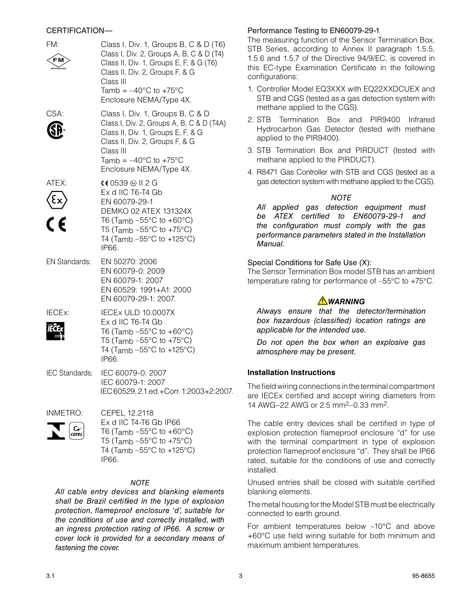 Det-Tronics STB Series Sensor Termination Box and Separation Kit User Manual | Page 3 / 4