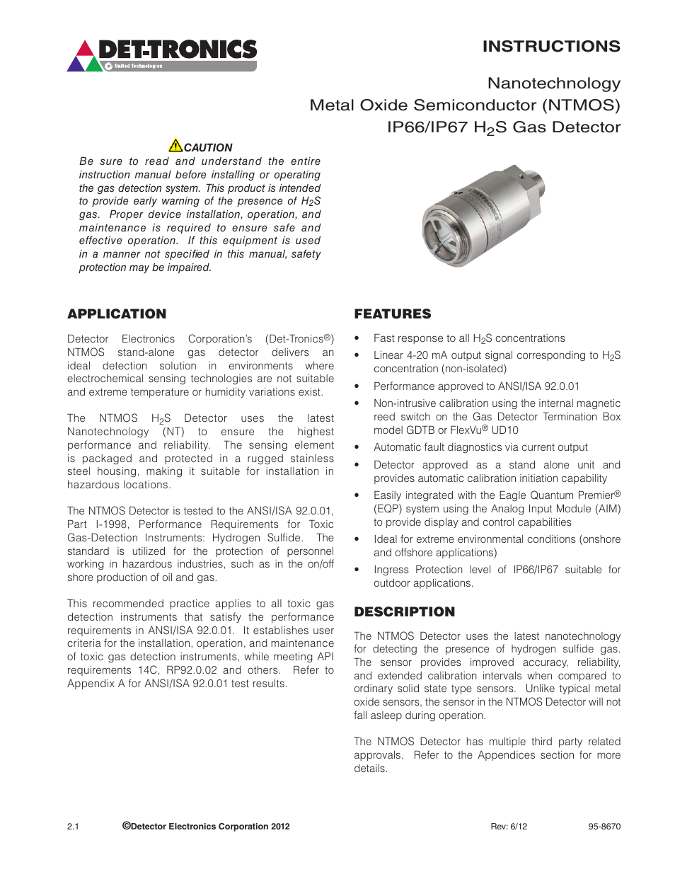 S gas detector | Det-Tronics NTMOS IP66/IP67 H2S Gas Detector User Manual | Page 3 / 19
