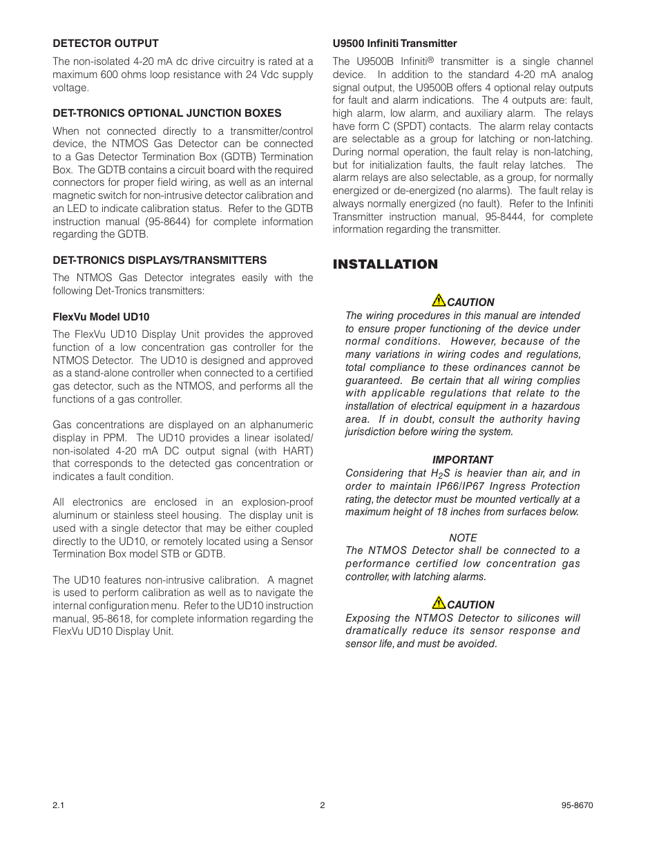Det-Tronics NTMOS IP66/IP67 H2S Gas Detector User Manual | Page 4 / 19