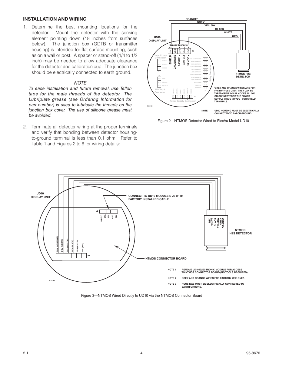 Figure 2—ntmos detector wired to flexvu model ud10 | Det-Tronics NTMOS IP66/IP67 H2S Gas Detector User Manual | Page 6 / 19