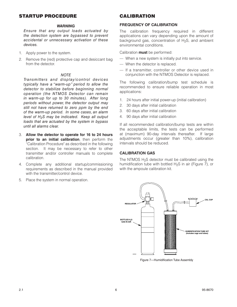 Startup procedure, Calibration | Det-Tronics NTMOS IP66/IP67 H2S Gas Detector User Manual | Page 8 / 19