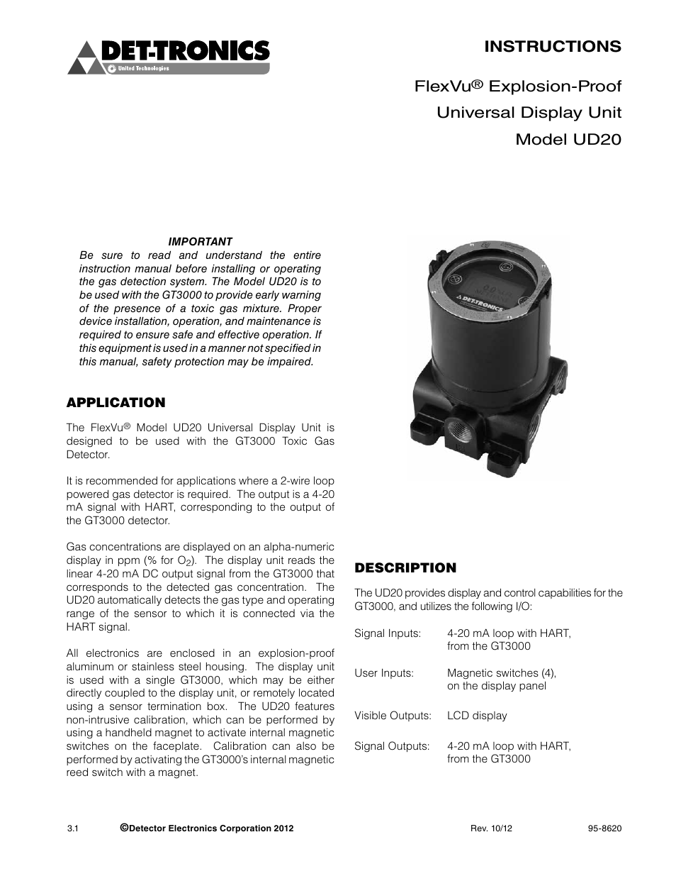 8620-3.1 (ud20_ep), Instructions flexvu, Explosion-proof universal display unit model ud20 | Det-Tronics UD20 FlexVu Explosion-Proof Universal Display Unit User Manual | Page 3 / 15