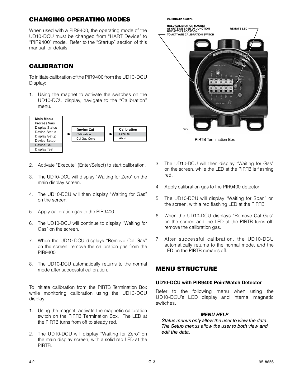 Changing operating modes, Calibration, Menu structure | Det-Tronics UD10 DCU Emulator FlexVu Universal Display Unit User Manual | Page 36 / 71