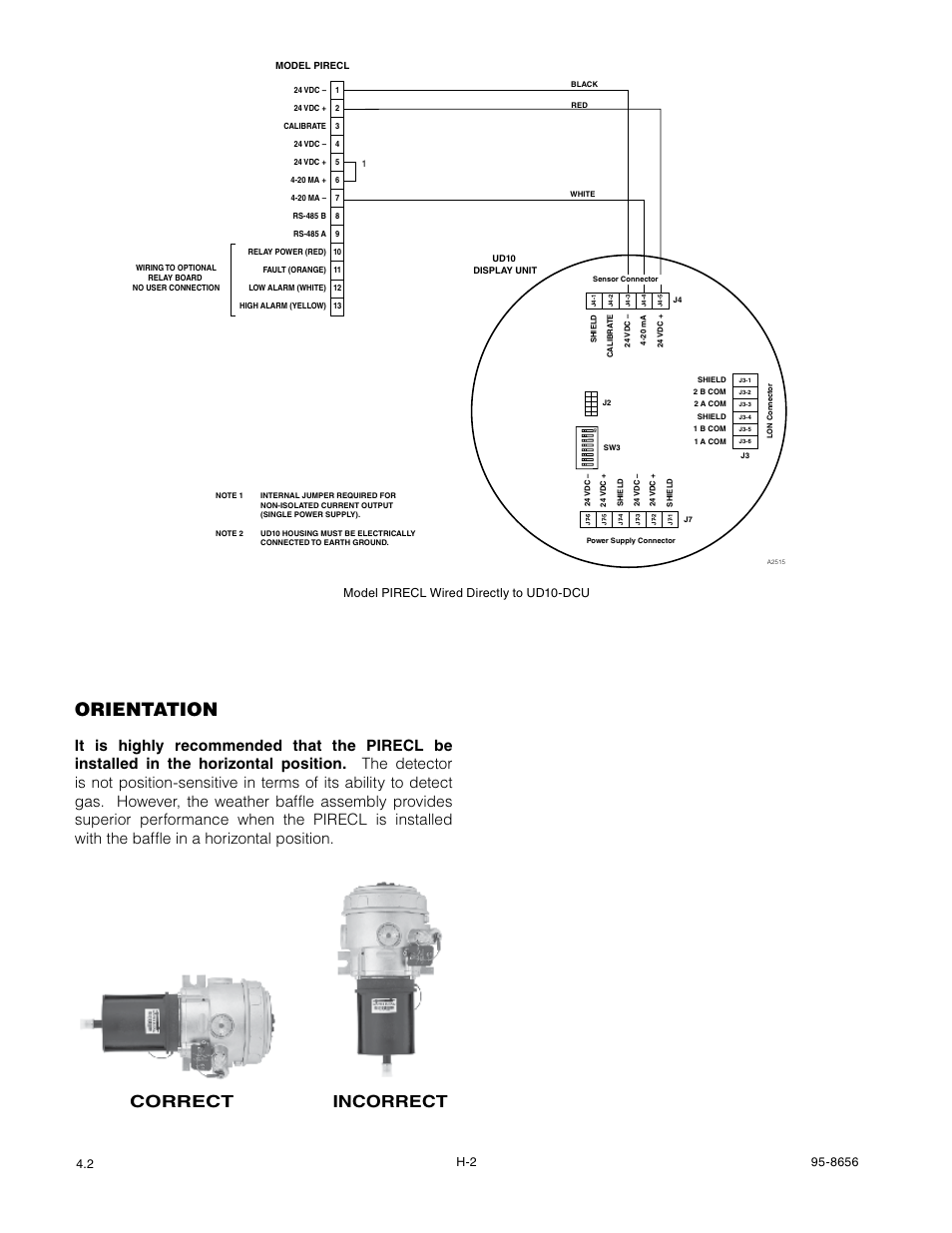 Orientation, Correct incorrect, Model pirecl wired directly to ud10-dcu | Det-Tronics UD10 DCU Emulator FlexVu Universal Display Unit User Manual | Page 39 / 71