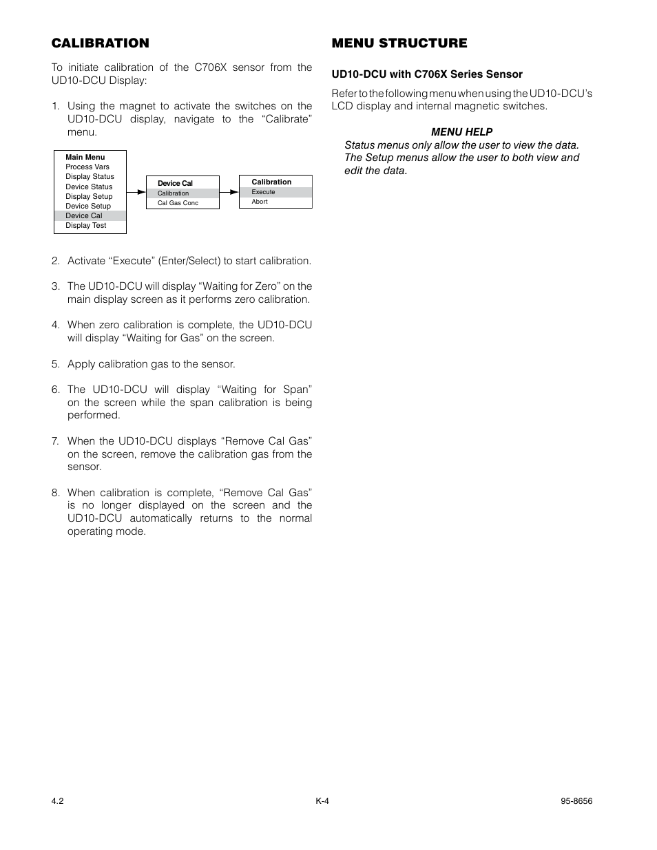 Calibration, Menu structure | Det-Tronics UD10 DCU Emulator FlexVu Universal Display Unit User Manual | Page 56 / 71