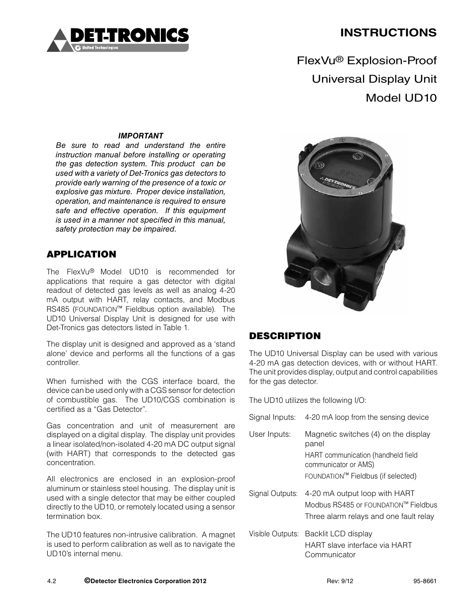 8661-4.2 (ud10), Instructions flexvu, Explosion-proof universal display unit model ud10 | Det-Tronics UD10 FlexVu Explosion-Proof Universal Display Unit User Manual | Page 3 / 77