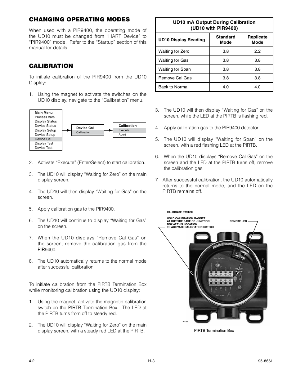 Changing operating modes, Calibration | Det-Tronics UD10 FlexVu Explosion-Proof Universal Display Unit User Manual | Page 40 / 77