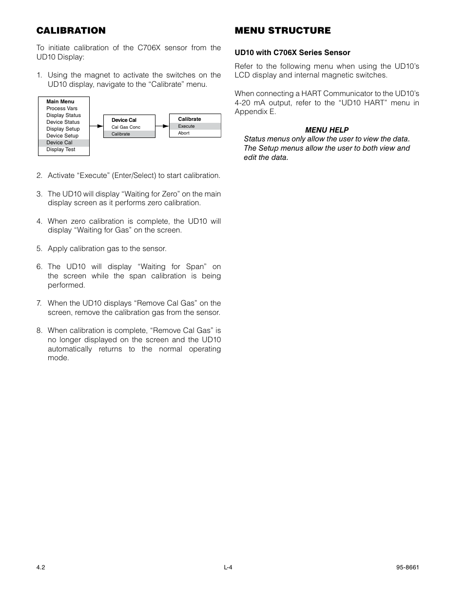 Calibration, Menu structure | Det-Tronics UD10 FlexVu Explosion-Proof Universal Display Unit User Manual | Page 62 / 77