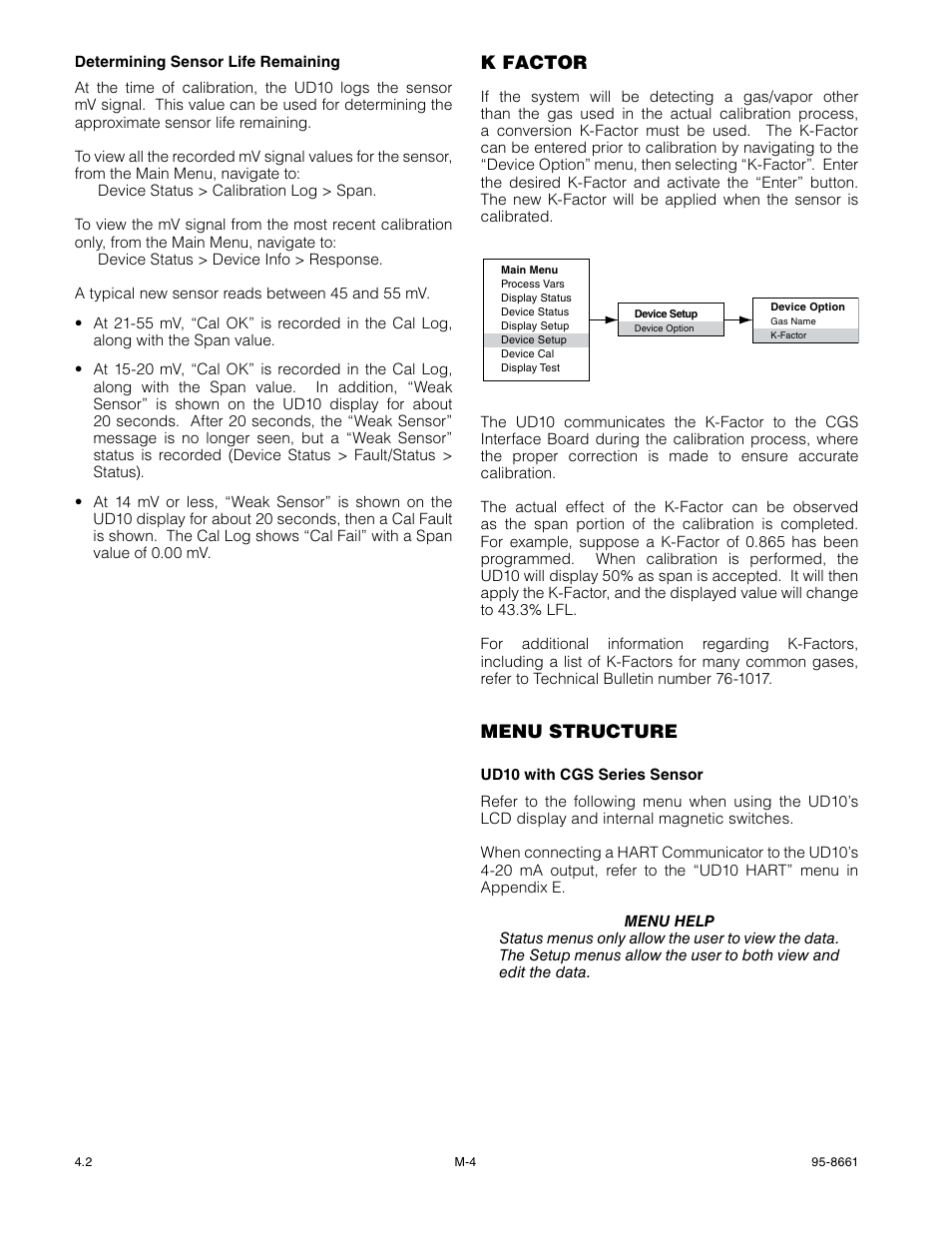 K factor, Menu structure | Det-Tronics UD10 FlexVu Explosion-Proof Universal Display Unit User Manual | Page 67 / 77