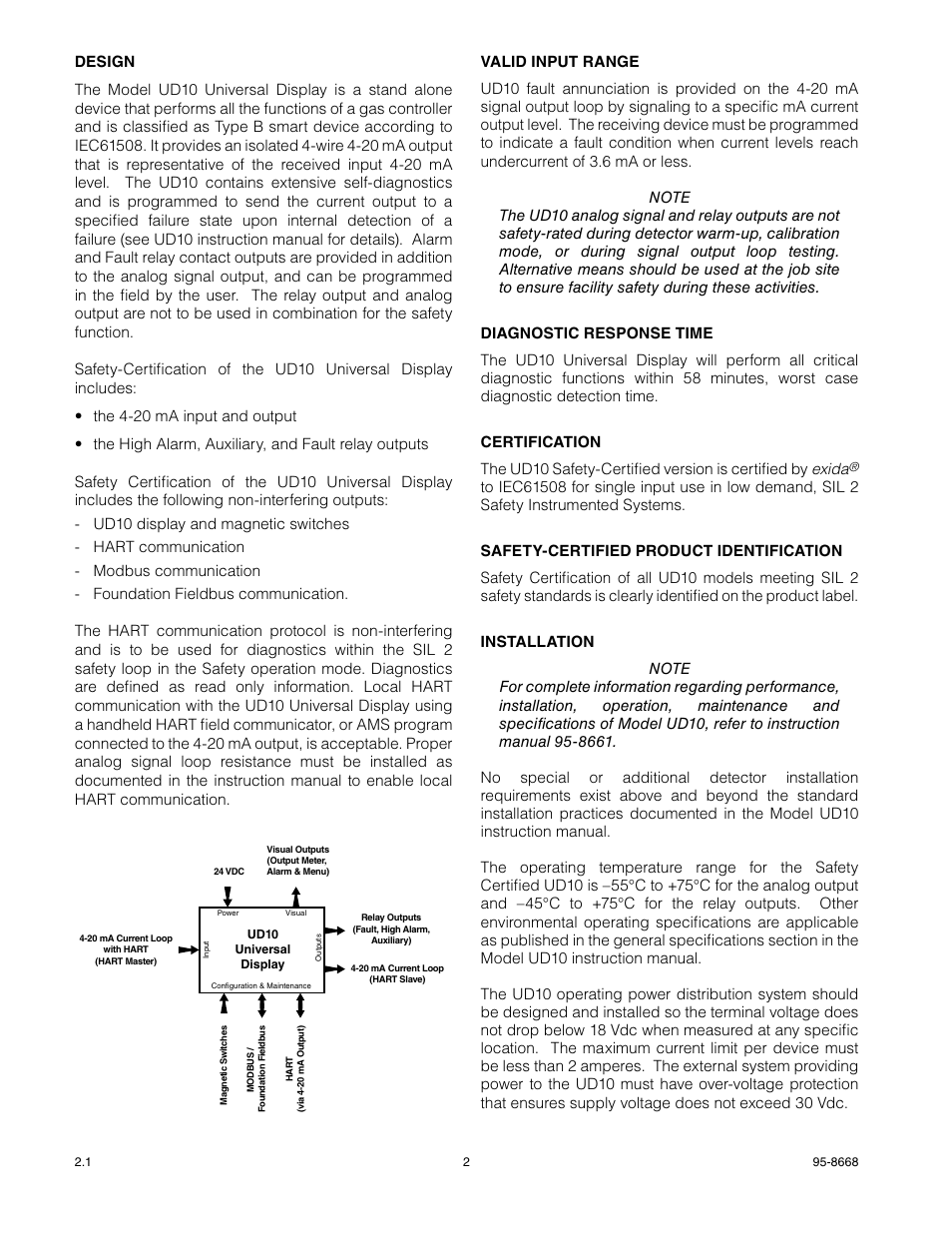 Det-Tronics UD10 FlexVu Universal Display SAFETY MANUAL User Manual | Page 2 / 6