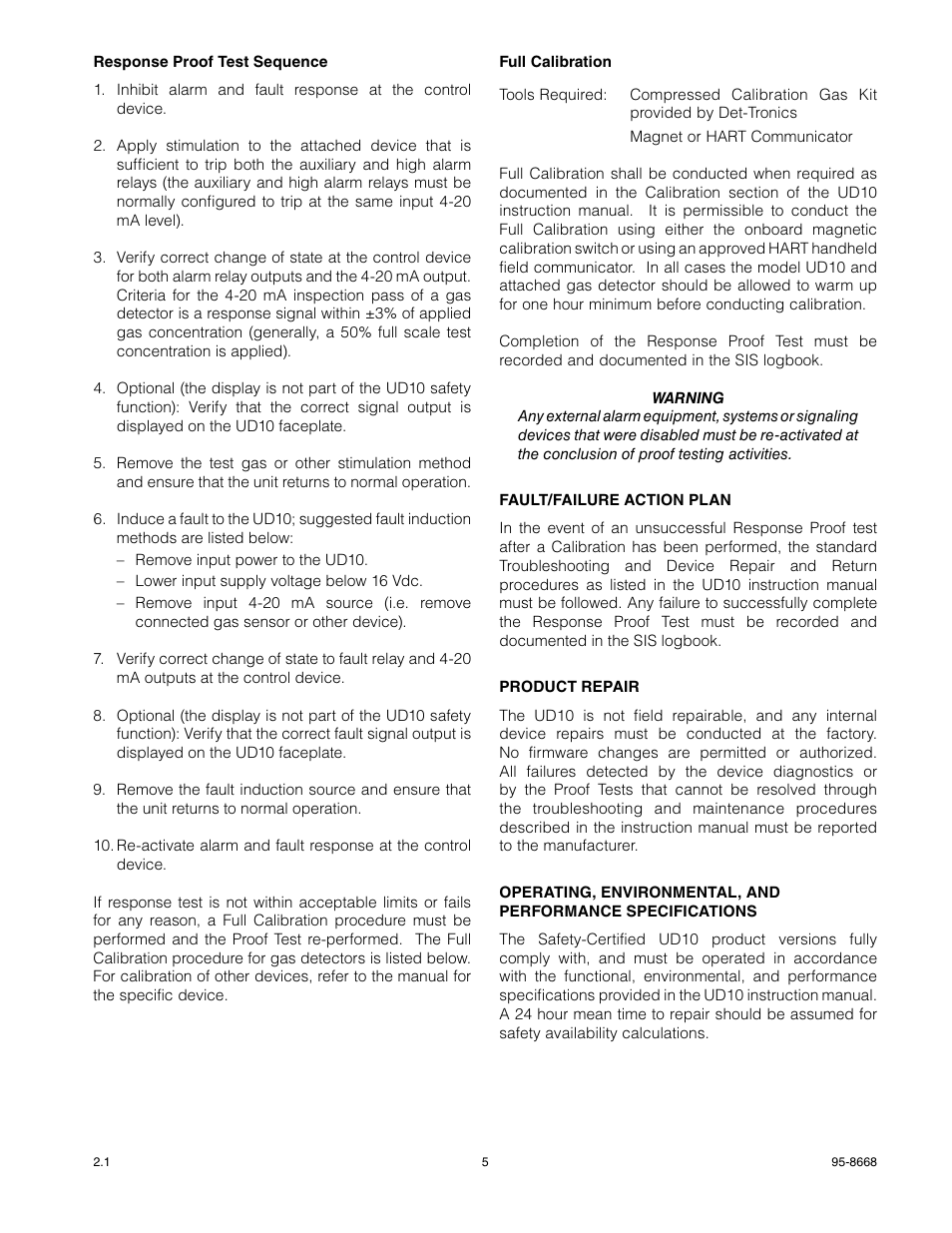 Det-Tronics UD10 FlexVu Universal Display SAFETY MANUAL User Manual | Page 5 / 6