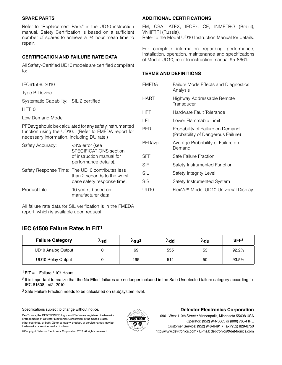 Det-Tronics UD10 FlexVu Universal Display SAFETY MANUAL User Manual | Page 6 / 6