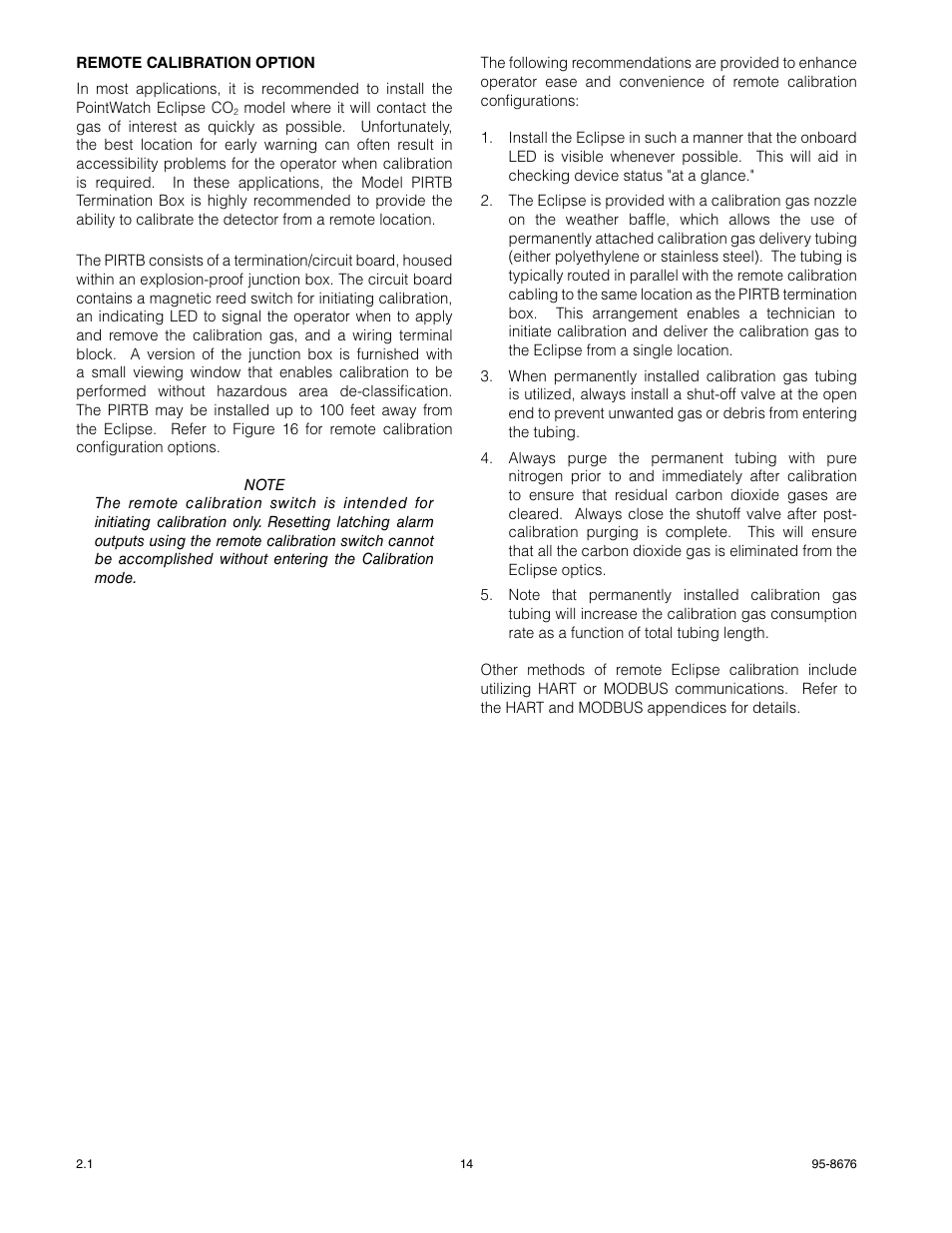 Det-Tronics PIRECL Infrared Carbon Dioxide Gas Detector PointWatch Eclipse User Manual | Page 16 / 54