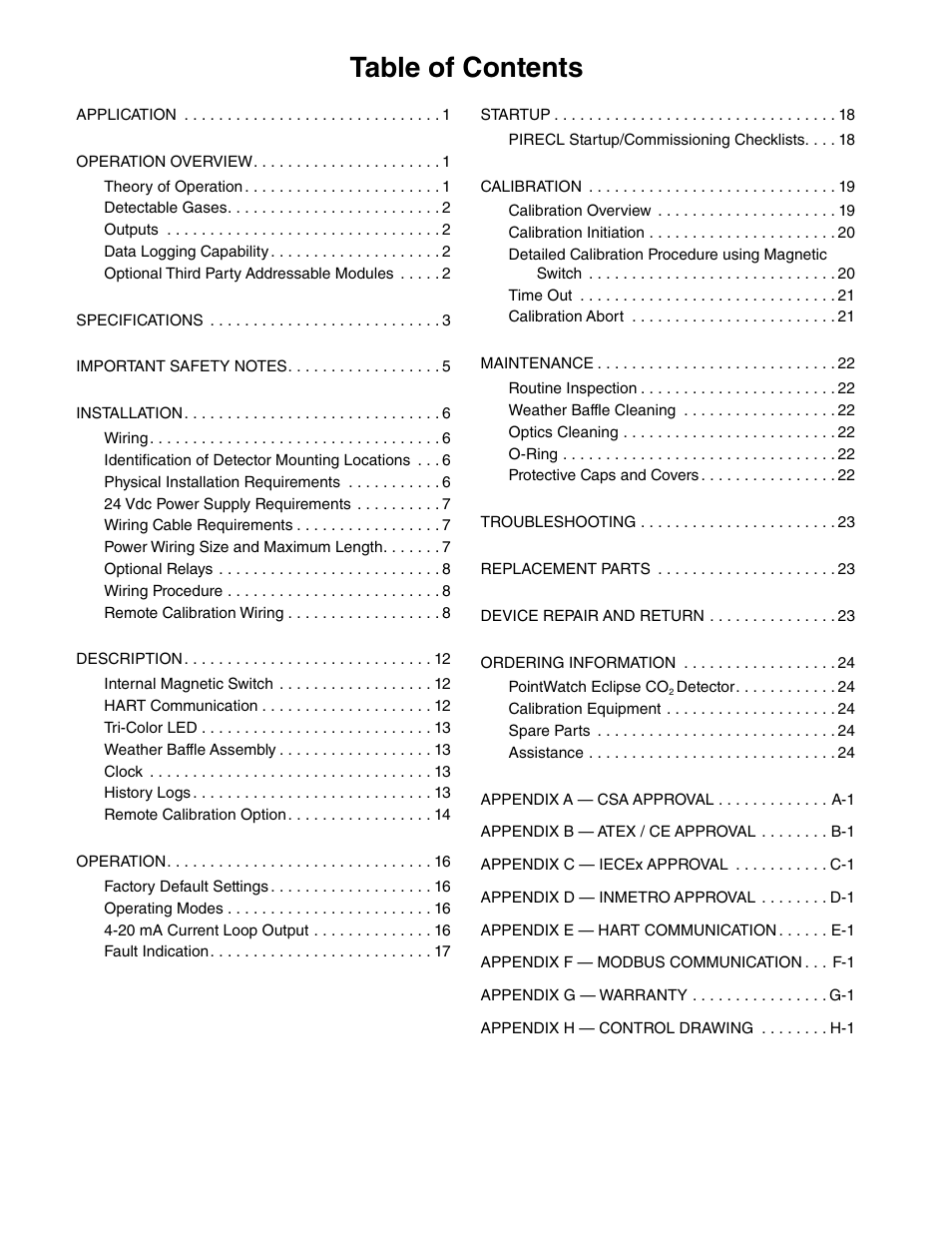 Det-Tronics PIRECL Infrared Carbon Dioxide Gas Detector PointWatch Eclipse User Manual | Page 2 / 54