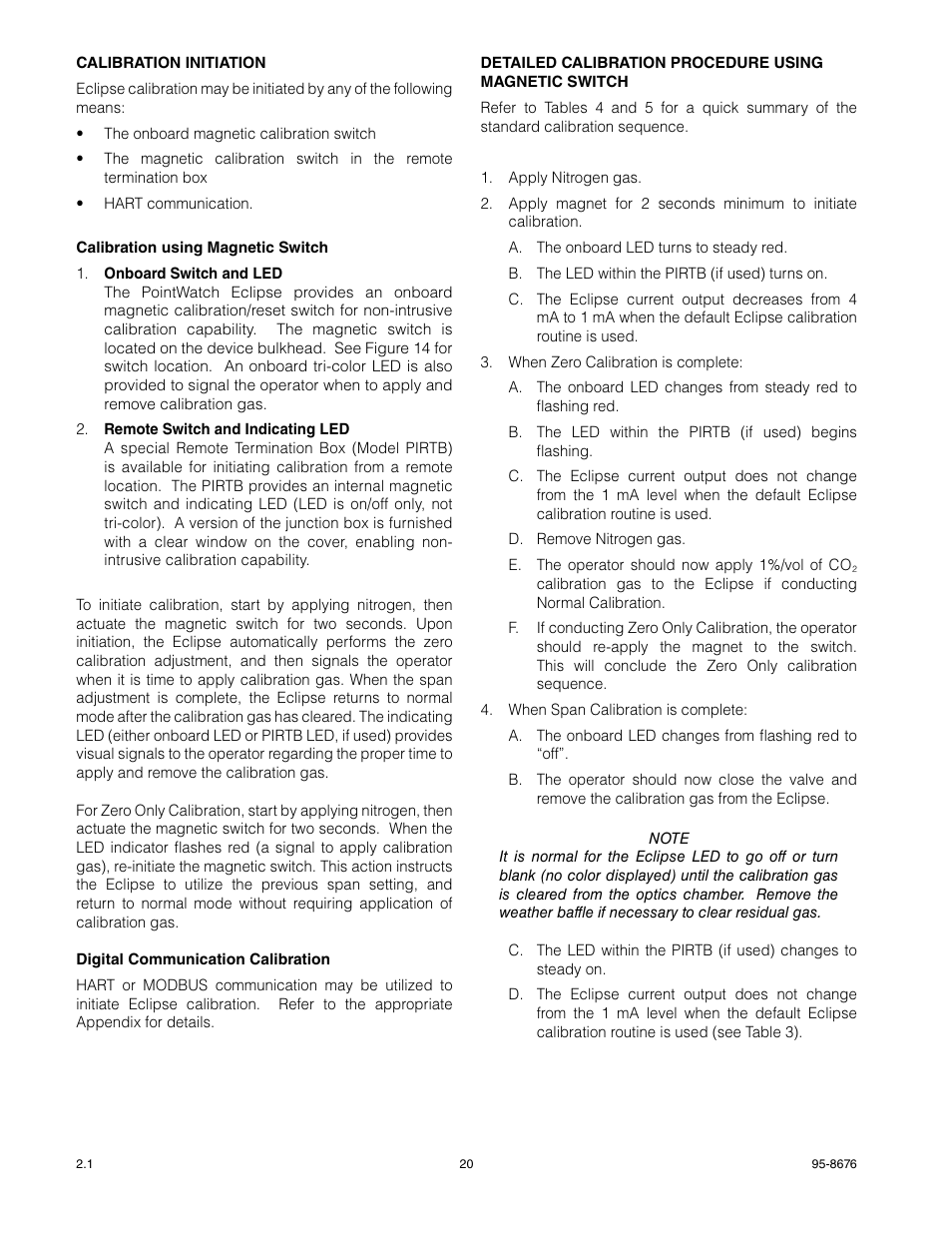 Calibration initiation | Det-Tronics PIRECL Infrared Carbon Dioxide Gas Detector PointWatch Eclipse User Manual | Page 22 / 54