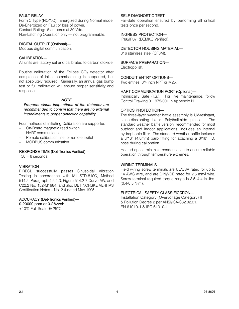 Det-Tronics PIRECL Infrared Carbon Dioxide Gas Detector PointWatch Eclipse User Manual | Page 6 / 54