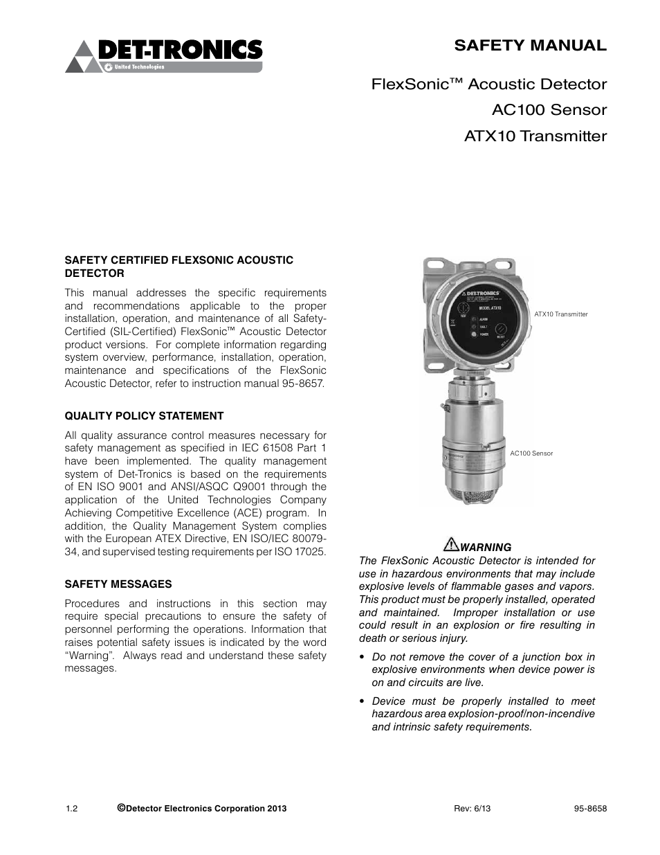 Det-Tronics ATX10 Transmitter SAFETY MANUAL User Manual | 6 pages