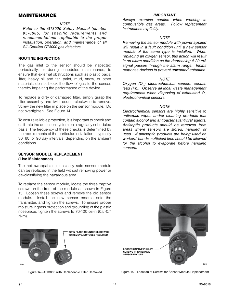 Maintenance | Det-Tronics GTS Sensor Module User Manual | Page 16 / 26