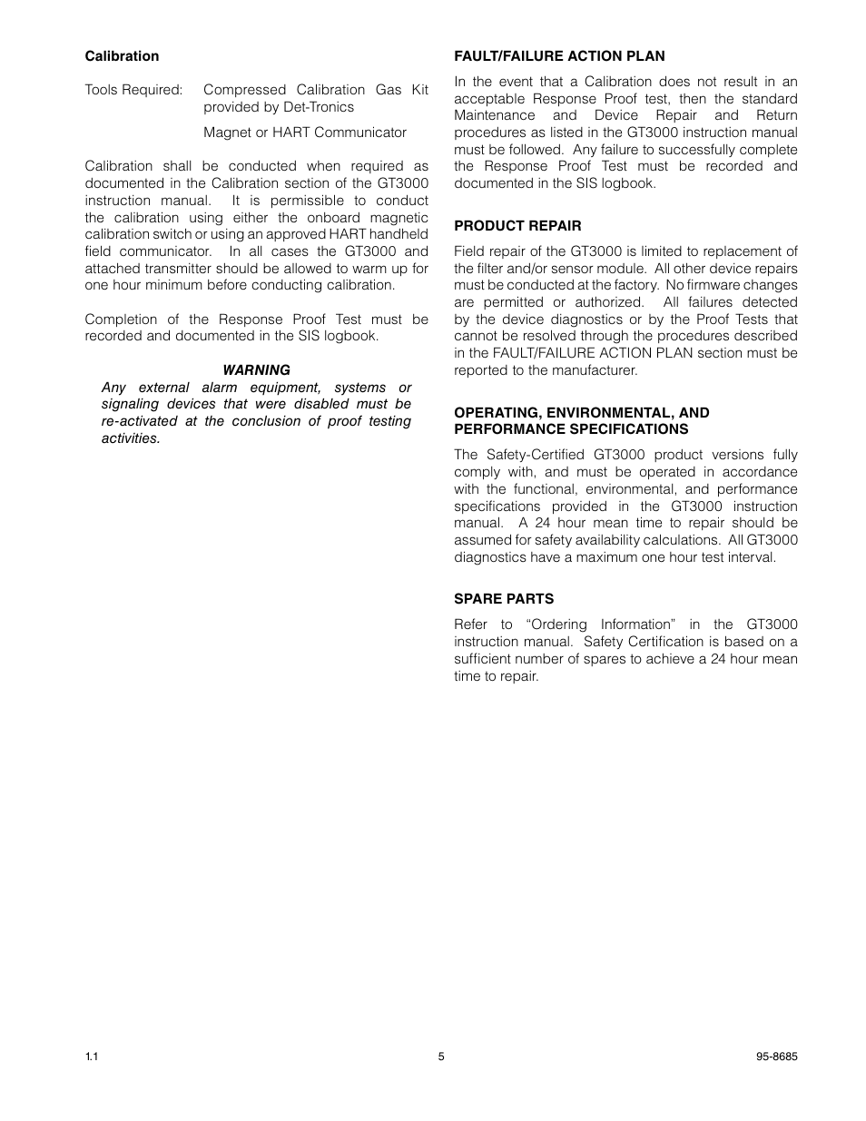 Det-Tronics GTS Sensor Module SAFETY MANUAL User Manual | Page 5 / 6